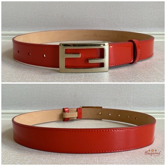 Authentic FENDI Red Patent Leather FF Baguette Buckle Belt 70/28 - 8C0130 - Picture 6 of 12